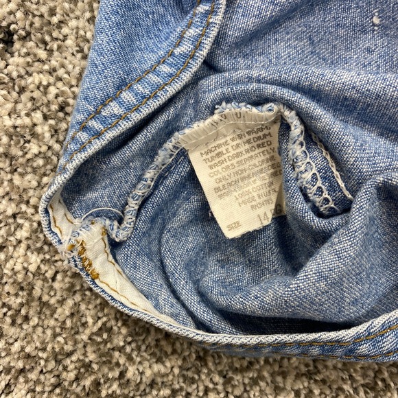 VTG Lee Dress Girls 14 Dark Blue Jean Denim Sleeveless Cotton Pockets Fade USA - Picture 6 of 7